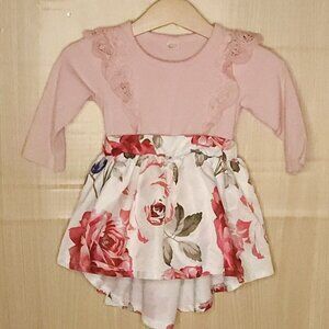 Baby Girls Pink Floral Mixed Material Dress 7-12 Months